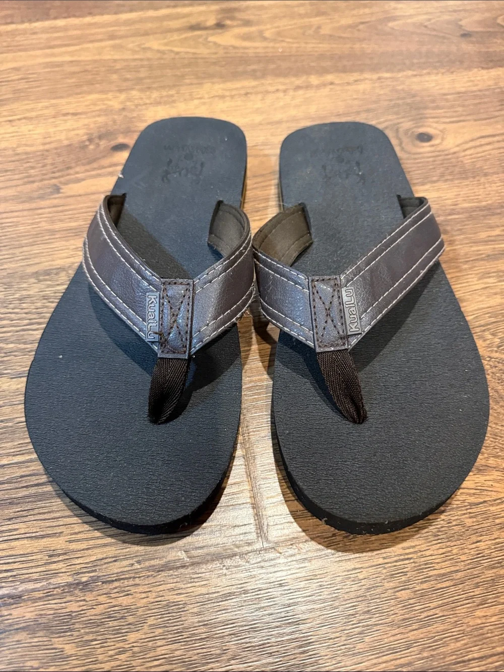 Men's Black Flip Flops with Brown Straps